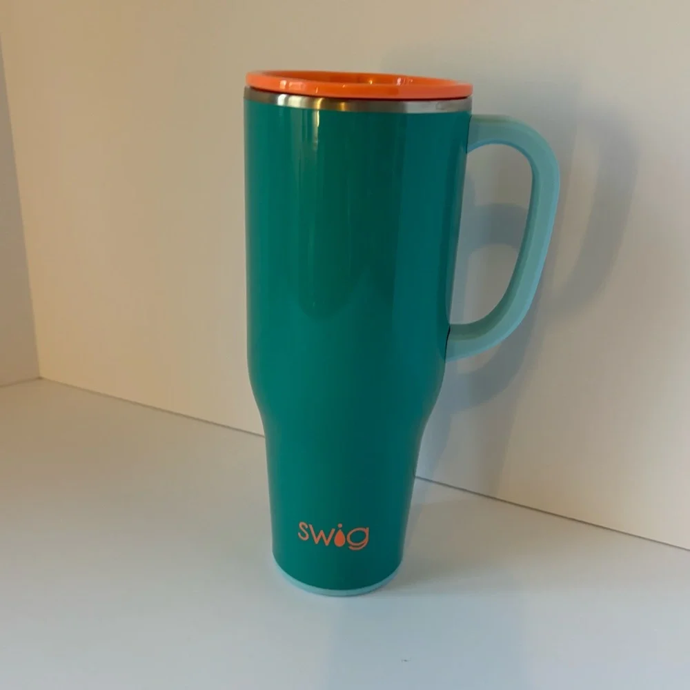 Swig Life Mega Mug with Handle Insulated Tumbler Lid Straw 40 oz Teal Coral EUC - Picture 7 of 16